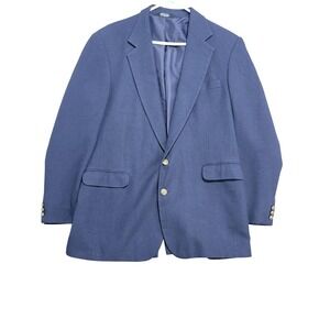 Haggar Blazer Mens 44L Navy Gentleman's Fit Gold Crest Buttons Sport Coat Jacket